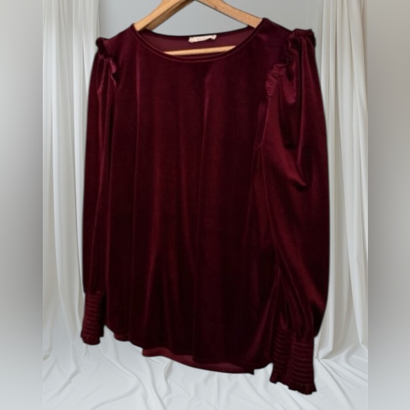 RJ 220 Y2K Long Sleeve Velvet Ruby Blouse Top Shirt Sz Large Babydoll Style - Picture 1 of 5